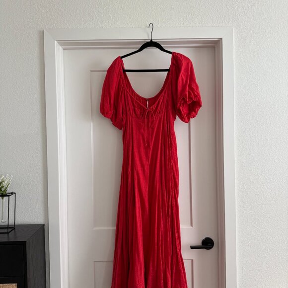Free People Caribbean Red Maxi Dress – Size Small (Runs Large), Milkmaid Style - Picture 4 of 6